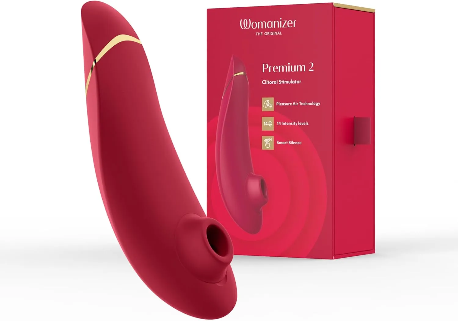 Womanizer Premium 2 Clitoris Vibrator for Women | Clit Sucker Adult Toys | Vibrating Adult Sex Toy | Clit Stimulator for Woman with 14 Suction Speeds | Waterproof Clitoral Stimulation Massager | Red