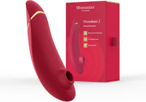 Womanizer Premium 2 Clitoris Vibrator for Women | Clit Sucker Adult Toys | Vibrating Adult Sex Toy | Clit Stimulator for Woman with 14 Suction Speeds | Waterproof Clitoral Stimulation Massager | Red