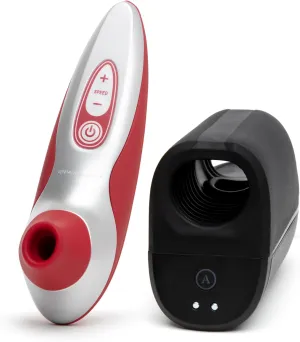 Womanizer Pro40 Red Pleasure Air Clitoris Sucker & Arcwave Ion Pleasure Air Male Masturbator - All About Us Couples Sex Toys Bundle