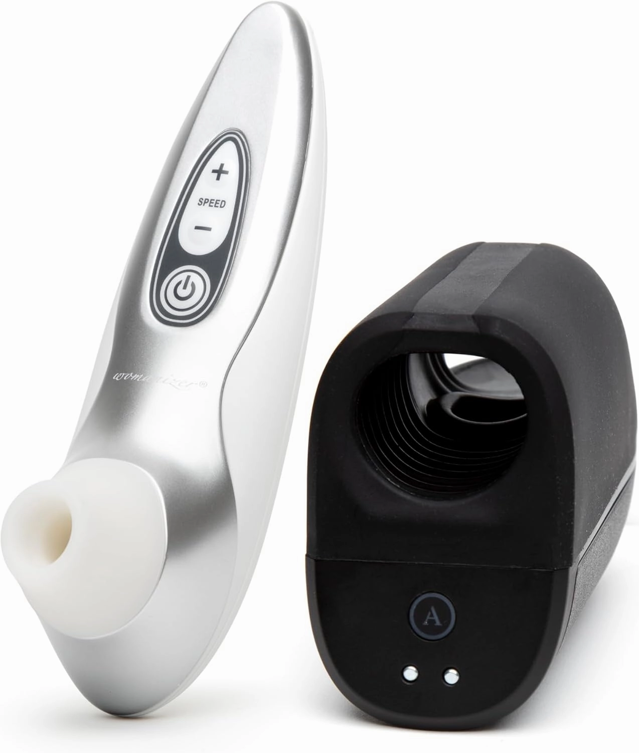 Womanizer Pro40 White Pleasure Air Clitoris Sucker & Arcwave Ion Pleasure Air Male Masturbator - All About Us Couples Sex Toys Bundle
