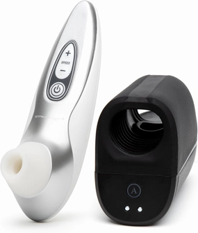Womanizer Pro40 White Pleasure Air Clitoris Sucker & Arcwave Ion Pleasure Air Male Masturbator - All About Us Couples Sex Toys Bundle