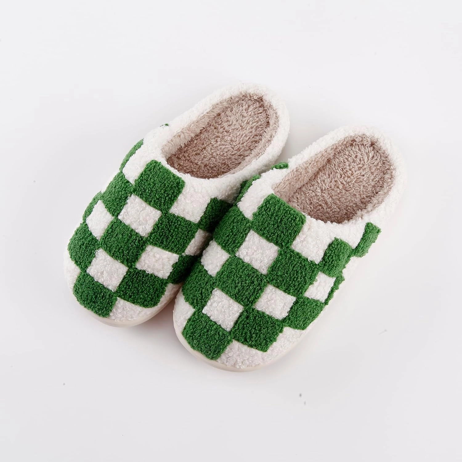 Women's and Men's Fuzzy Checkered Memory Foam Slippers - Fluffy Couple Cozy House Indoor Outdoor Shoes