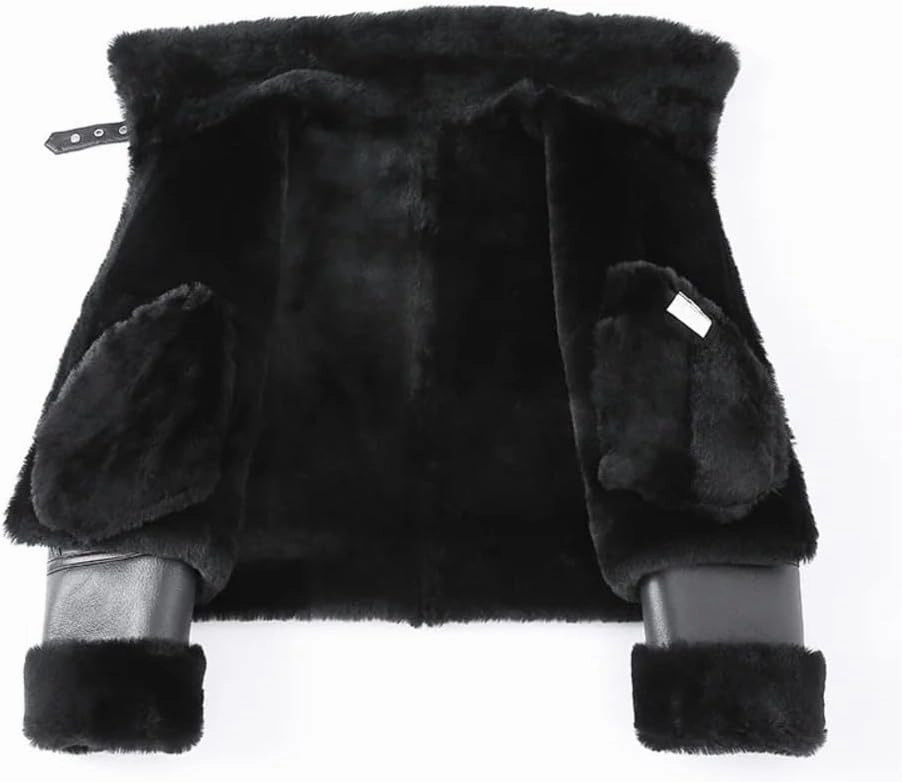 Women's Black Genuine Real Sheepskin Leather Aviator Jacket with Faux Fur Lining