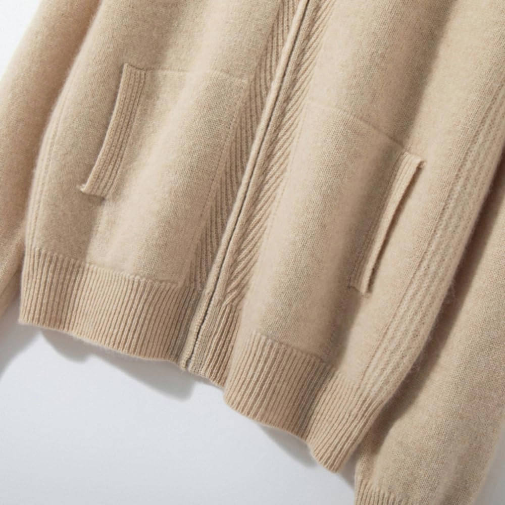 Women's Cashmere and Wool Blend Casual Knit Long Sleeve Thickening Type Hoodie Sweater