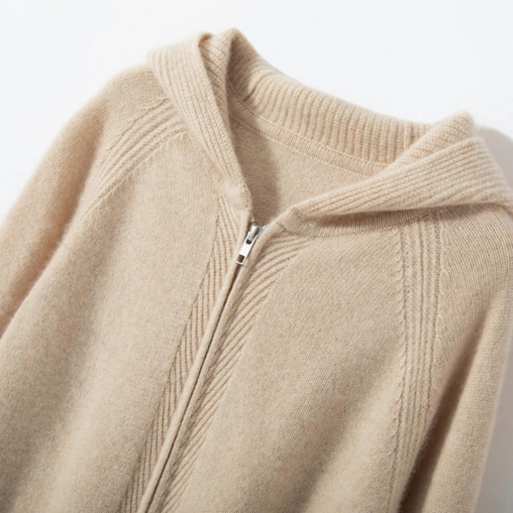 Women's Cashmere and Wool Blend Casual Knit Long Sleeve Thickening Type Hoodie Sweater