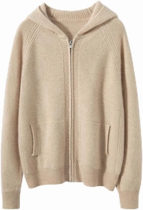 Women's Cashmere and Wool Blend Casual Knit Long Sleeve Thickening Type Hoodie Sweater