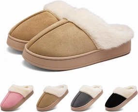 Women's Fuzzy House Slippers Memory Foam Slippers for Women Indoor and Outdoor Durable Anti-Skid Rubber Sole ladies Winter Comfy Faux Fur Bedroom Shoes