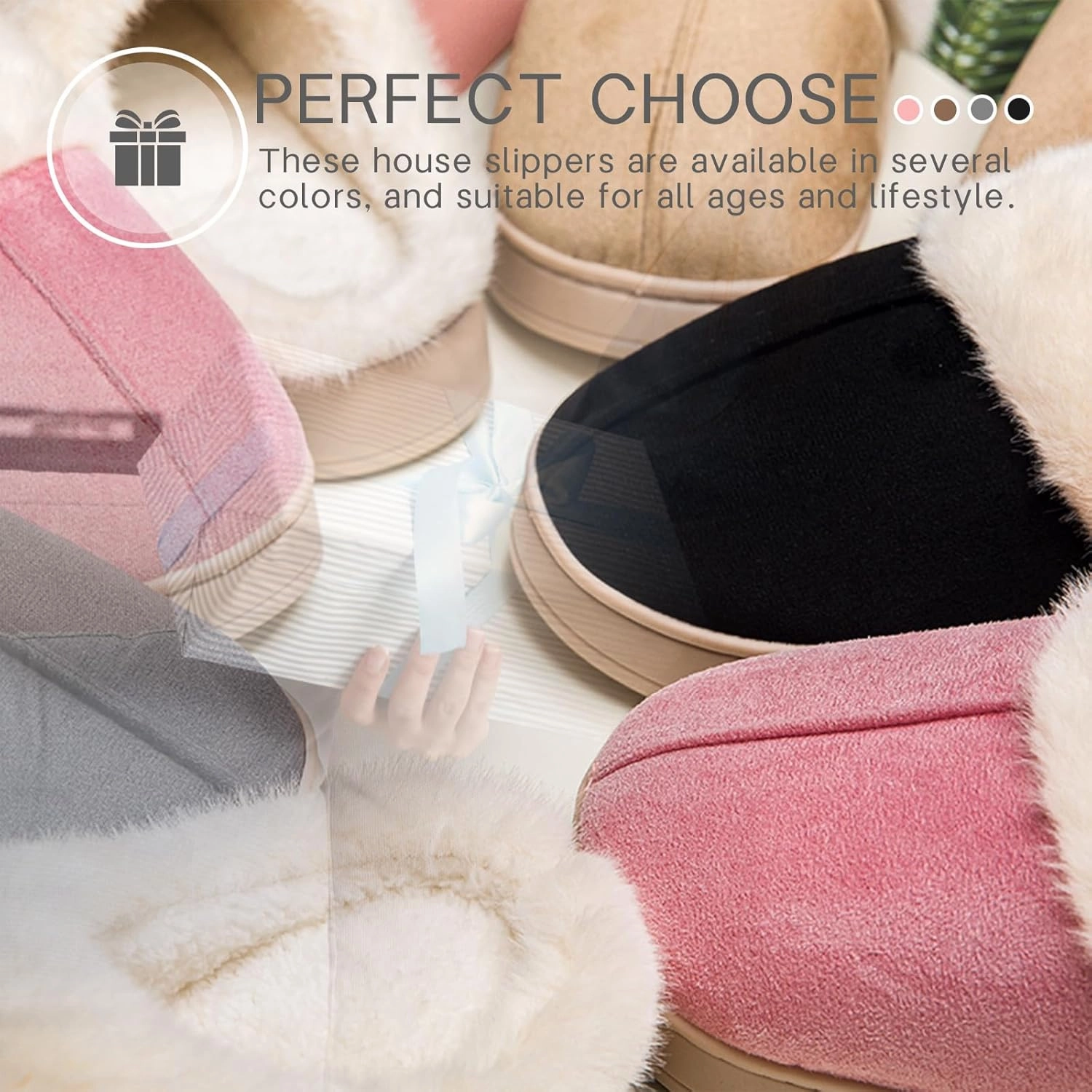 Women's Fuzzy House Slippers Memory Foam Slippers for Women Indoor and Outdoor Durable Anti-Skid Rubber Sole ladies Winter Comfy Faux Fur Bedroom Shoes