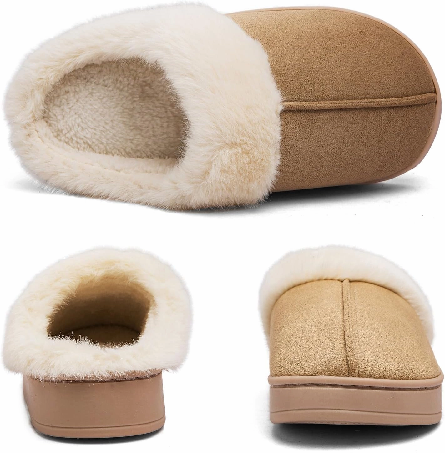 Women's Fuzzy House Slippers Memory Foam Slippers for Women Indoor and Outdoor Durable Anti-Skid Rubber Sole ladies Winter Comfy Faux Fur Bedroom Shoes