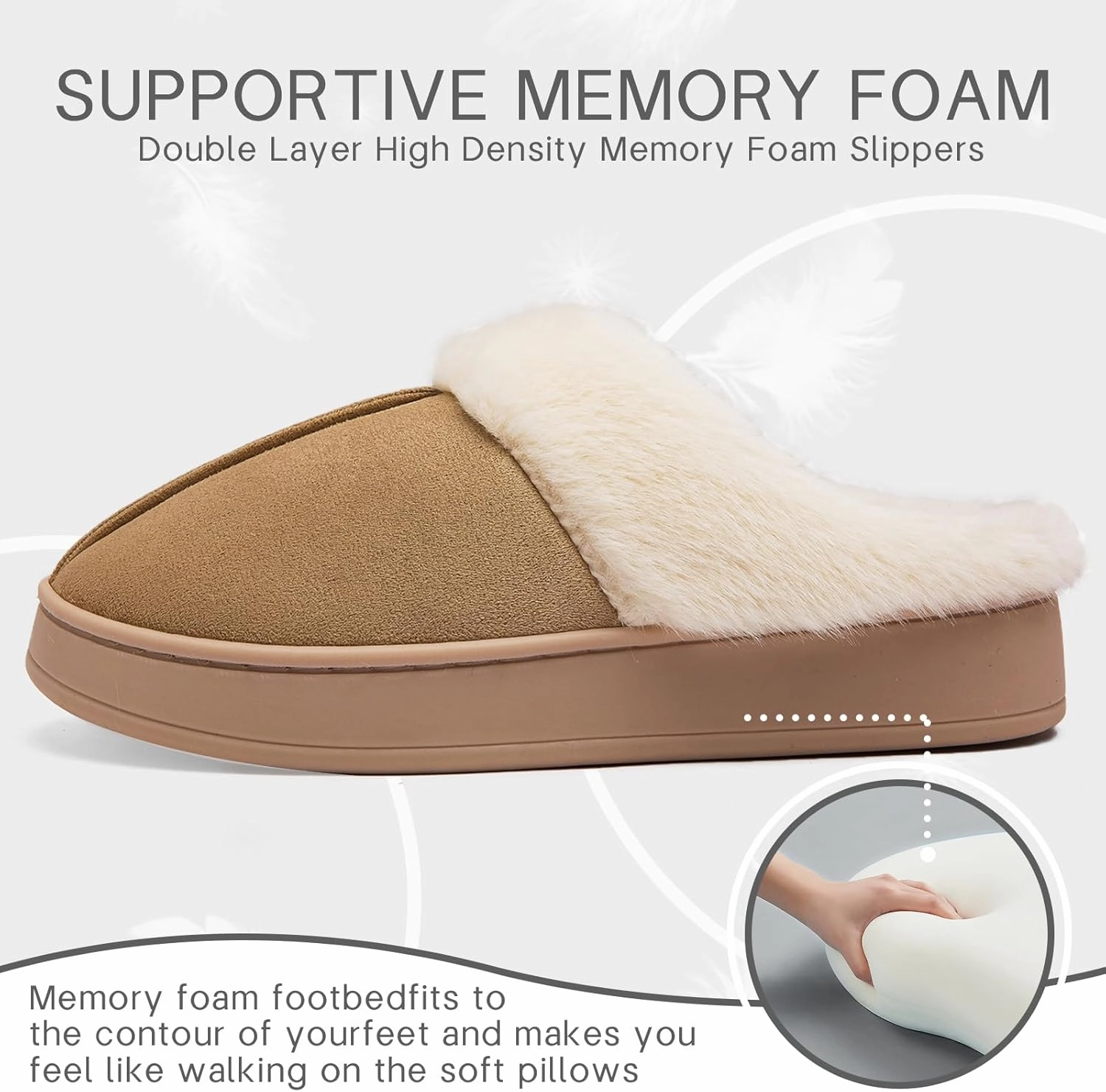 Women's Fuzzy House Slippers Memory Foam Slippers for Women Indoor and Outdoor Durable Anti-Skid Rubber Sole ladies Winter Comfy Faux Fur Bedroom Shoes