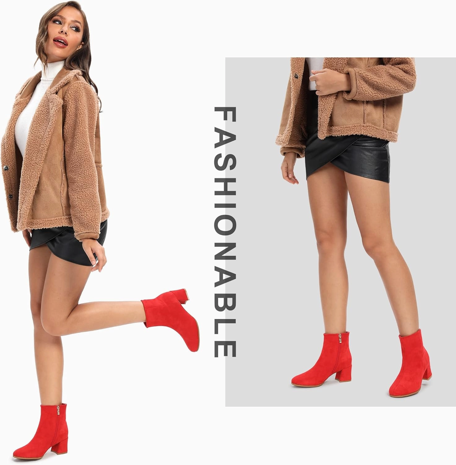 Women's GO GO Boots Suede Low Heel Ankle Booties Chunky Block Heel Boots Sexy Round Toe Heeled Short Boots