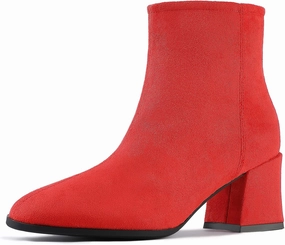 Women's GO GO Boots Suede Low Heel Ankle Booties Chunky Block Heel Boots Sexy Round Toe Heeled Short Boots