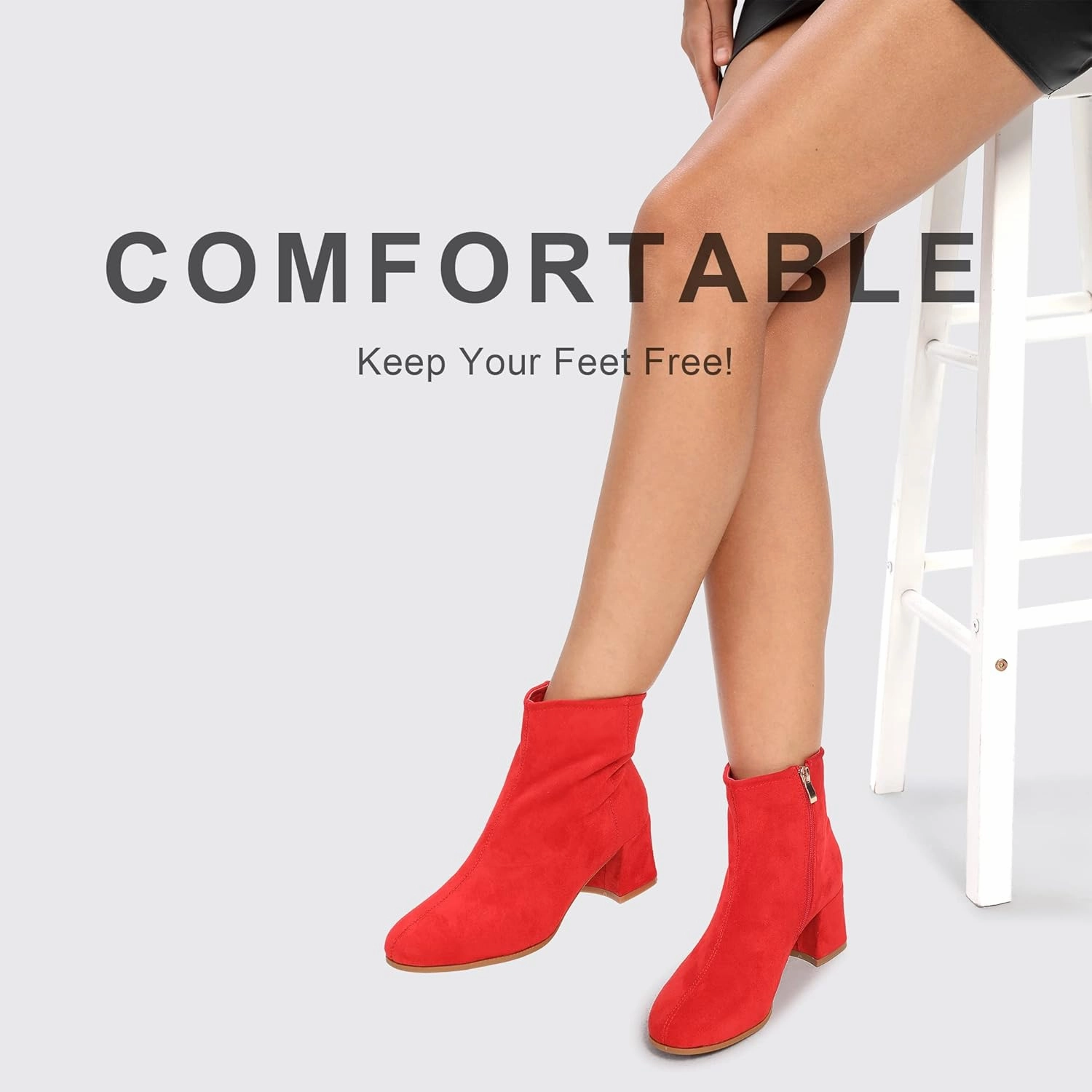 Women's GO GO Boots Suede Low Heel Ankle Booties Chunky Block Heel Boots Sexy Round Toe Heeled Short Boots