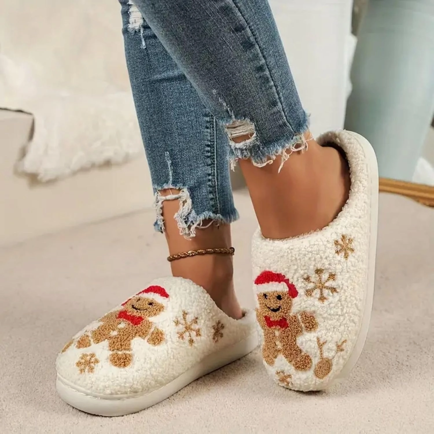 Women's Men's Retro Leopard Print Smiley Slippers Lightning Bolt Memory Foam Soft Plush Warm Non-Slip Home Shoes