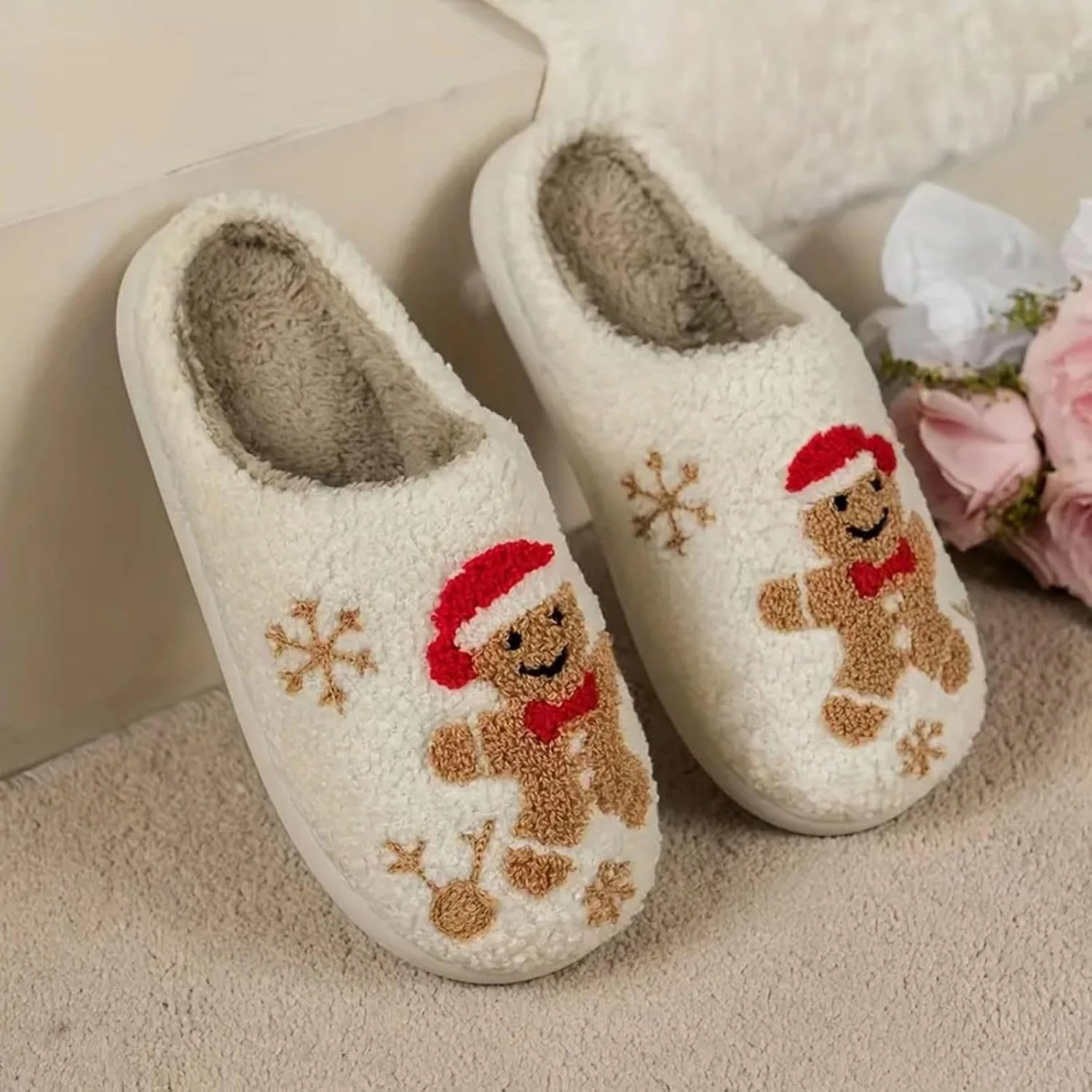 Women's Men's Retro Leopard Print Smiley Slippers Lightning Bolt Memory Foam Soft Plush Warm Non-Slip Home Shoes