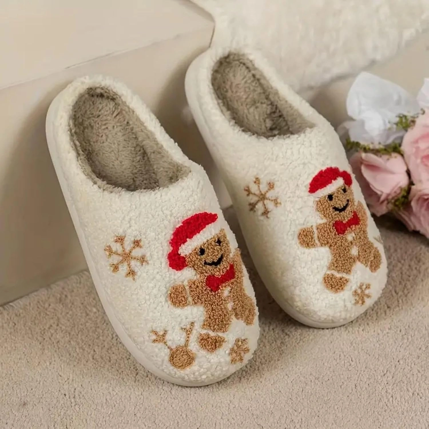 Women's Men's Retro Leopard Print Smiley Slippers Lightning Bolt Memory Foam Soft Plush Warm Non-Slip Home Shoes