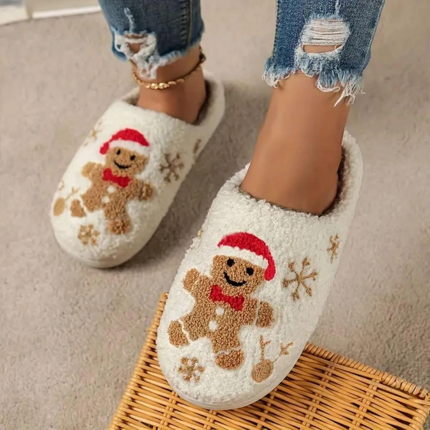 Women's Men's Retro Leopard Print Smiley Slippers Lightning Bolt Memory Foam Soft Plush Warm Non-Slip Home Shoes