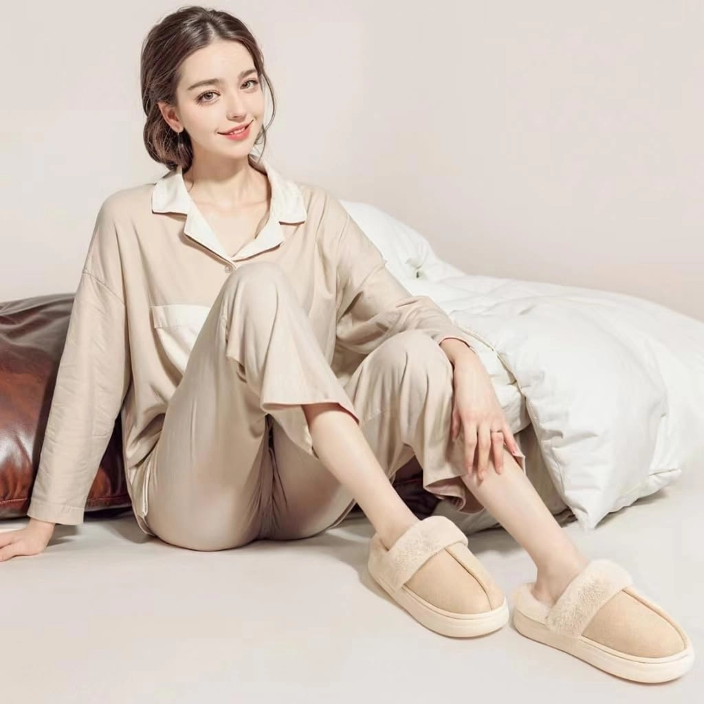 Women's Suede Slippers - Non-slip House Shoes, Indoor/Outdoor Fuzzy Slippers with Memory Foam
