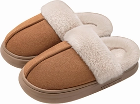 Women's Suede Slippers - Non-slip House Shoes, Indoor/Outdoor Fuzzy Slippers with Memory Foam