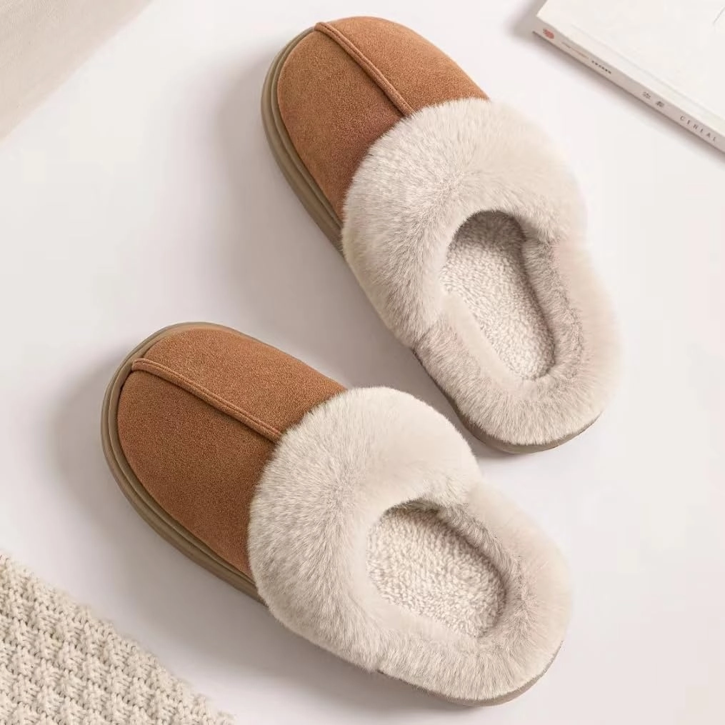 Women's Suede Slippers - Non-slip House Shoes, Indoor/Outdoor Fuzzy Slippers with Memory Foam