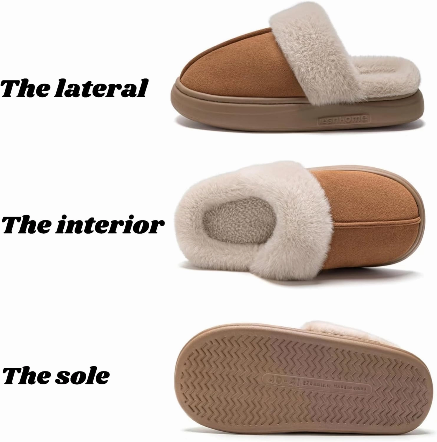 Women's Suede Slippers - Non-slip House Shoes, Indoor/Outdoor Fuzzy Slippers with Memory Foam