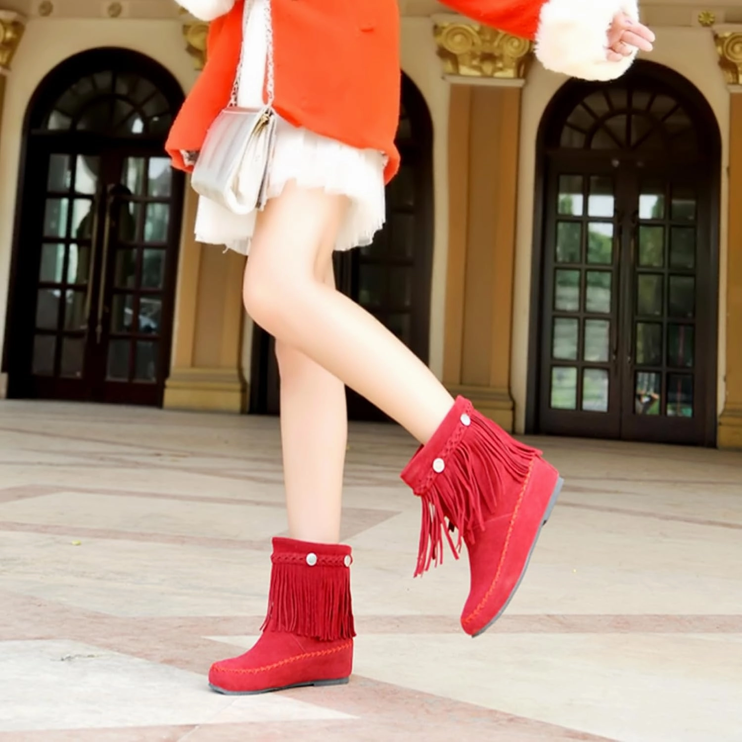 Women's Suede Tassel Cowboys Ankle Boots,Classic Vintage Round Toe Slip On Hidden Wedge Heel Low Heel Western Short Boots Dress Booties