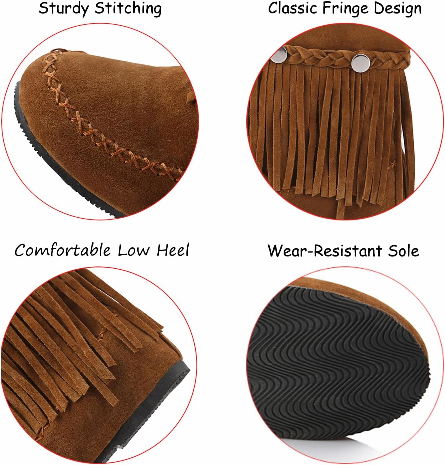 Women's Suede Tassel Cowboys Ankle Boots,Classic Vintage Round Toe Slip On Hidden Wedge Heel Low Heel Western Short Boots Dress Booties