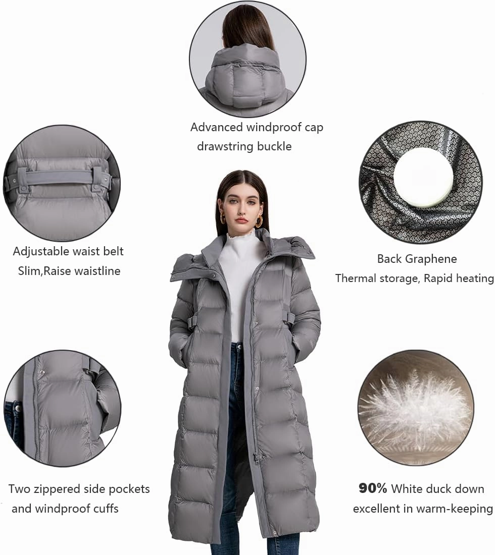 Women's Winter Full Length 800 Fill Duck Down Coat,Plus Size Long Puffer Jacket Parka for Ladies,Hooded,Thickened