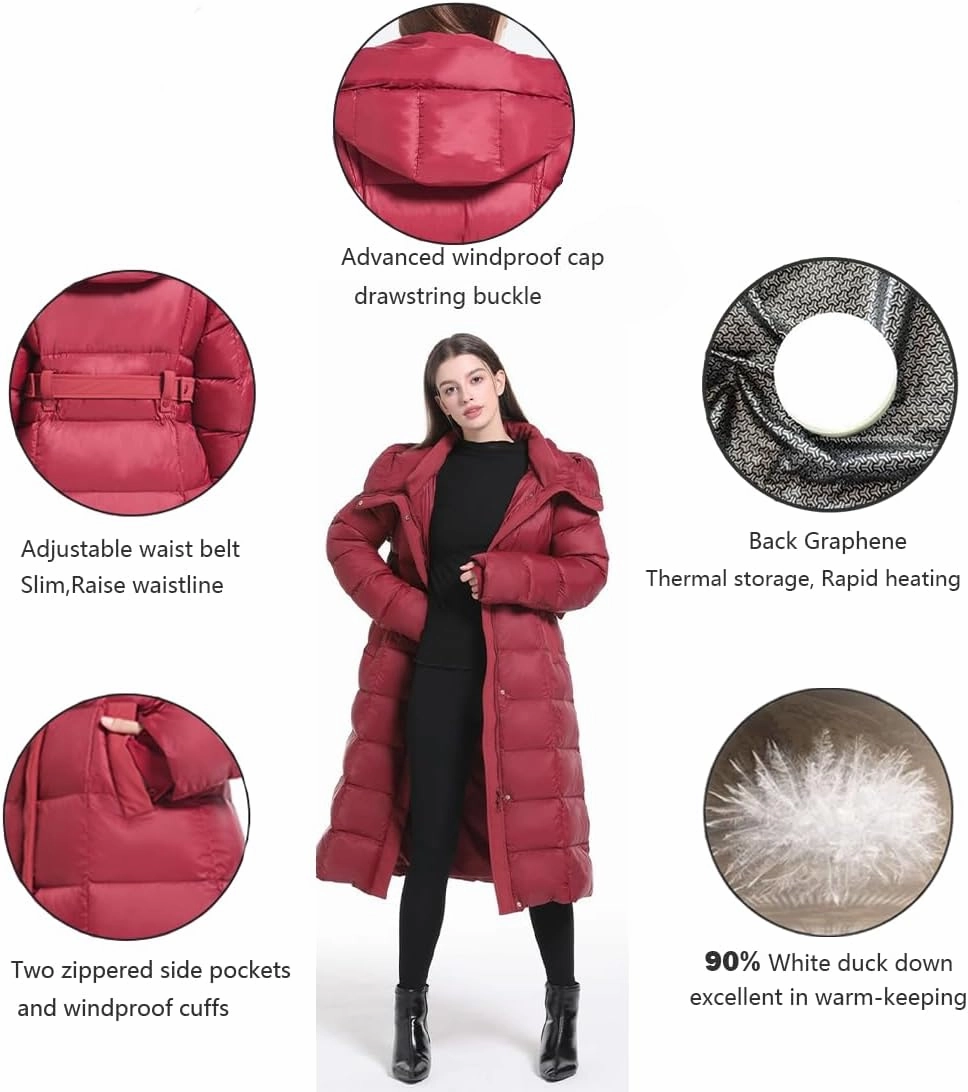 Women's Winter Full Length 800 Fill Duck Down Coat,Plus Size Long Puffer Jacket Parka for Ladies,Hooded,Thickened