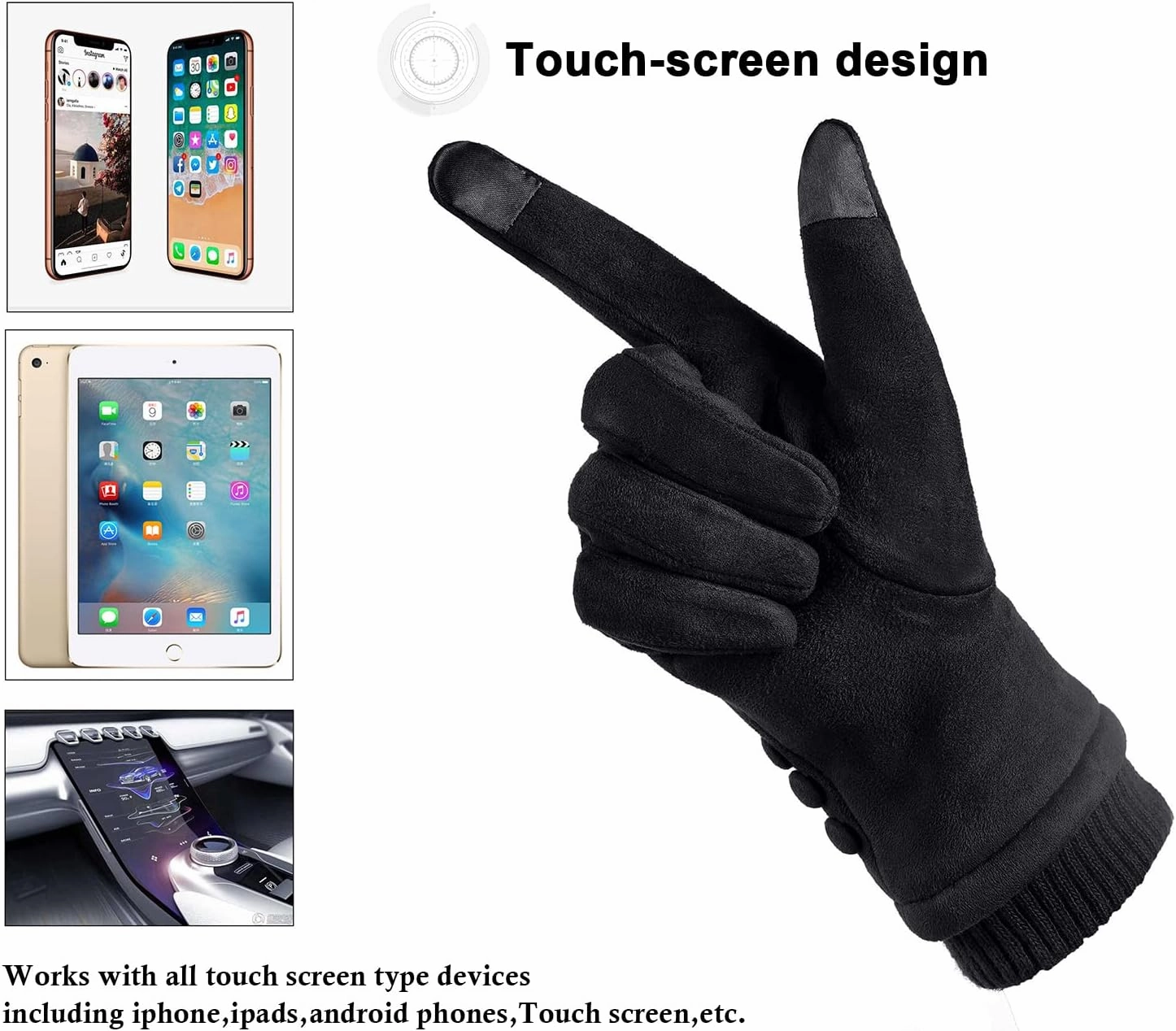 Women's Winter Touch Screen Texting Phone Windproof Gloves - Fleece Lined, Thick Warm Gloves