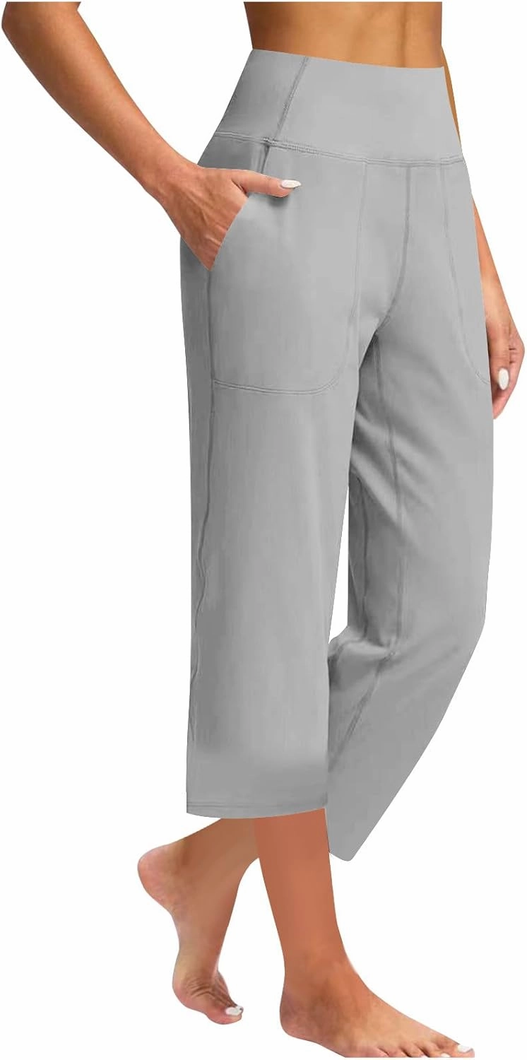 Women Yoga Capri Pants 2025 High Waist Solid Pant Wide Leg Workout Crop Summer Pants for Casual, Travel, Exercise