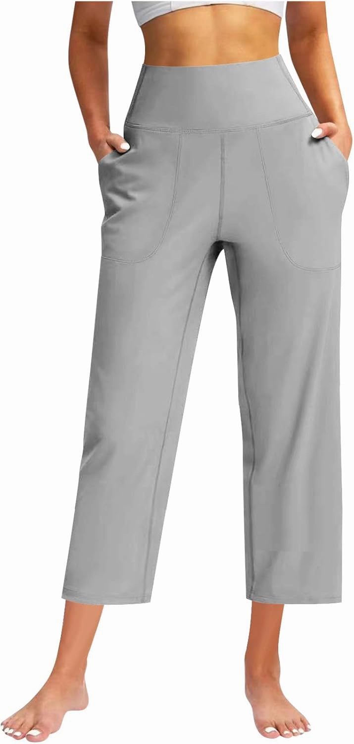 Women Yoga Capri Pants 2025 High Waist Solid Pant Wide Leg Workout Crop Summer Pants for Casual, Travel, Exercise