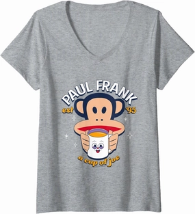Womens Paul Frank A Cup Of Joe Coffee Julius Monkey V-Neck T-Shirt
