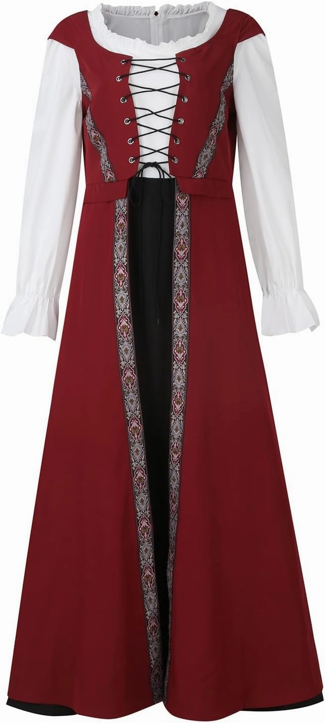 Womens Renaissance Dress 2023 Trendy Ruffle Bell Sleeve Square Neck Tie Up Dress Classic Vintage Victorian Dress