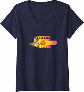 Womens Space Jam Tasmanian Devil Vintage Sunset Gradient Dunk Logo V-Neck T-Shirt