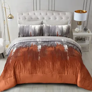 WONGS BEDDING Comforter Set Queen, Thanksgiving Burnt Orange 7 Pieces Bed in a Bag Abstract Gradient Fall Terracotta Bedding Set with Comforter, Flat Sheet, Fitted Sheet, Pillow Shams, Pillowcases