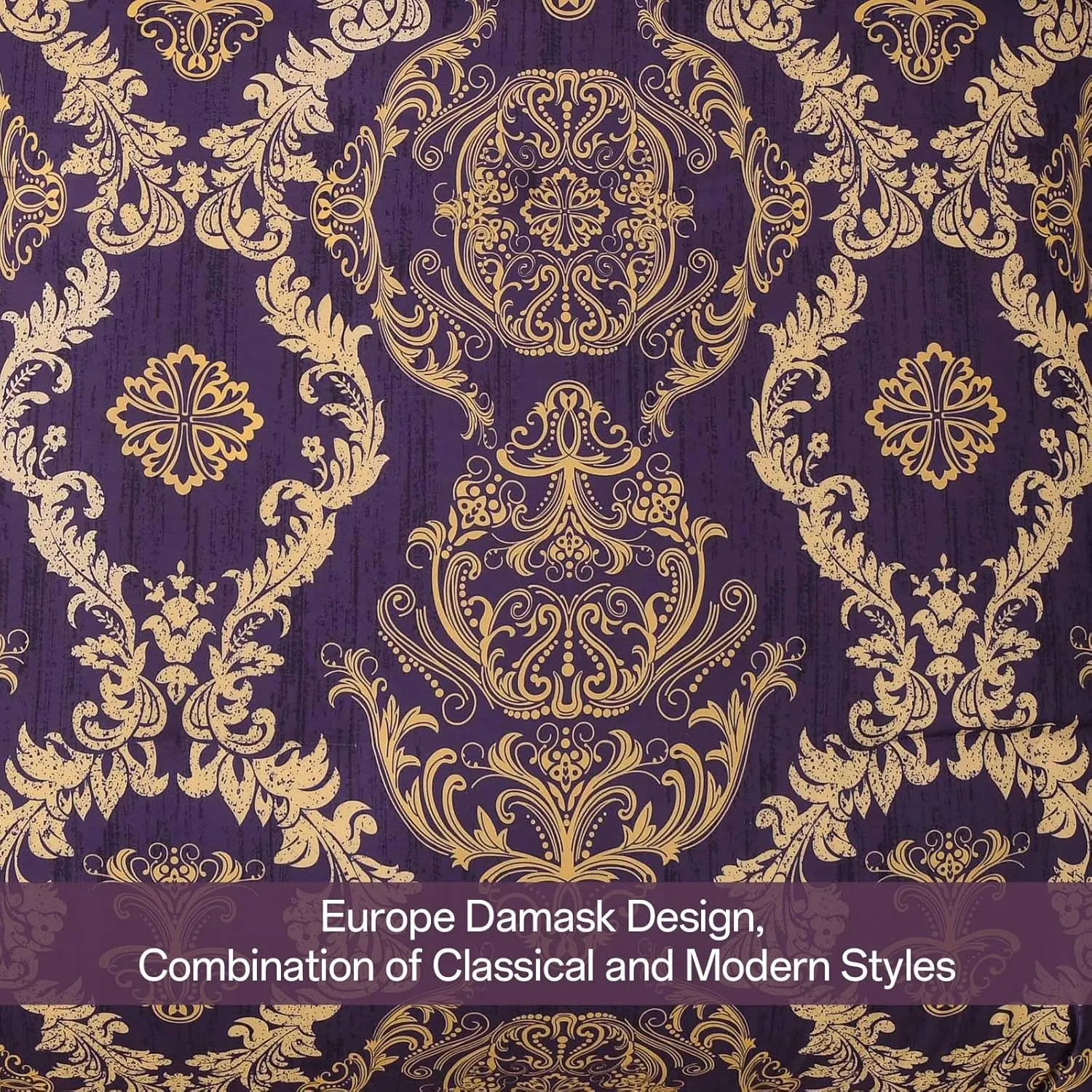 WONGS BEDDING Purple Comforter Set Queen Size,Damask Texture 7 Pieces Bed in a Bag Microfiber Comforter Bedding Sets -1 Comforter, 1 Flat Sheet, 1 Fitted Sheet, 2 Pillow Shams, 2 Pillowcases
