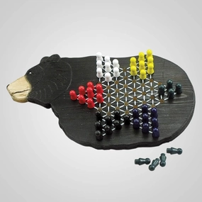 Wood Bear Chinese Checkers Board Game, 13.38-inch Length, Classic Game for Adults