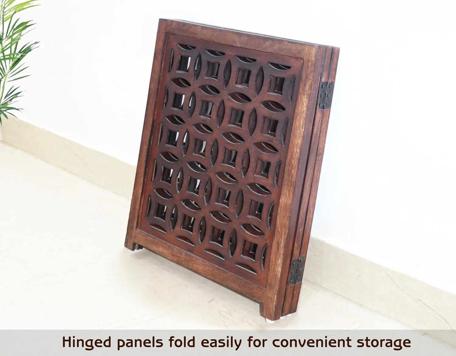 Wooden Foldable Pet Dog Safety Gate -3 Panels 20"Wx24"H- Hand Carved Solid Wood And MDF - Free Standing Portable Indoor Doorway Hall Stairs Dog Puppy Fence - Fully Assembled - Antique Brown -IRONGATE