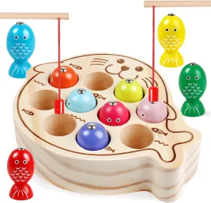 Wooden Magnetic Fishing Game for Kids 3-5,Montessori Preschool Educational Activities Learning Hand-Eye Coordination Fine Motor Skills Color Sorting Magnet Fish Toys for Boys Girls