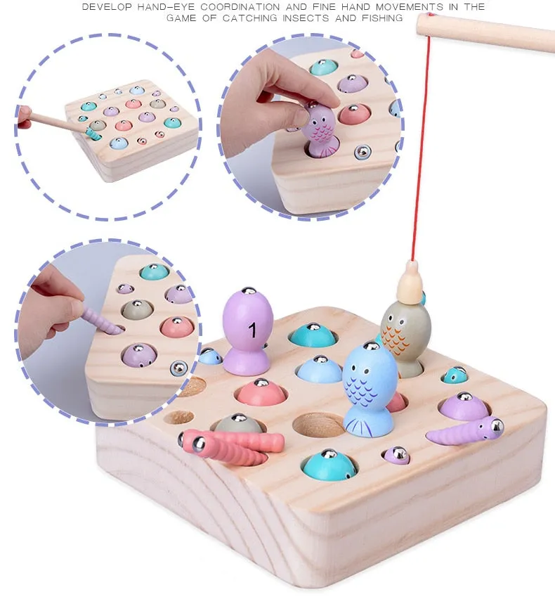 Wooden Montessori Magnetic Fishing Game Set