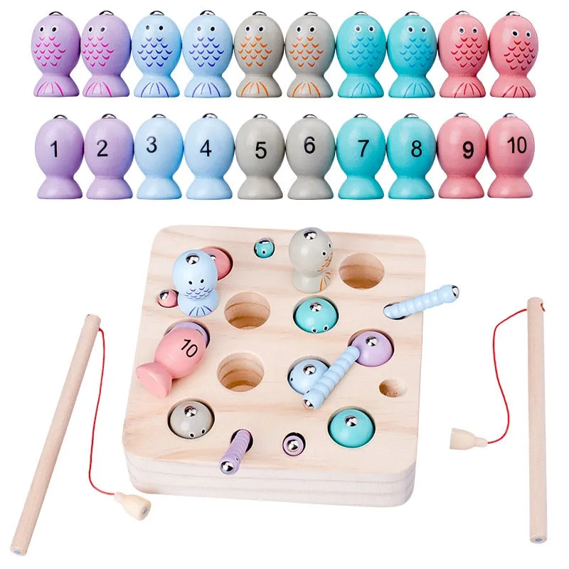 Wooden Montessori Magnetic Fishing Game Set