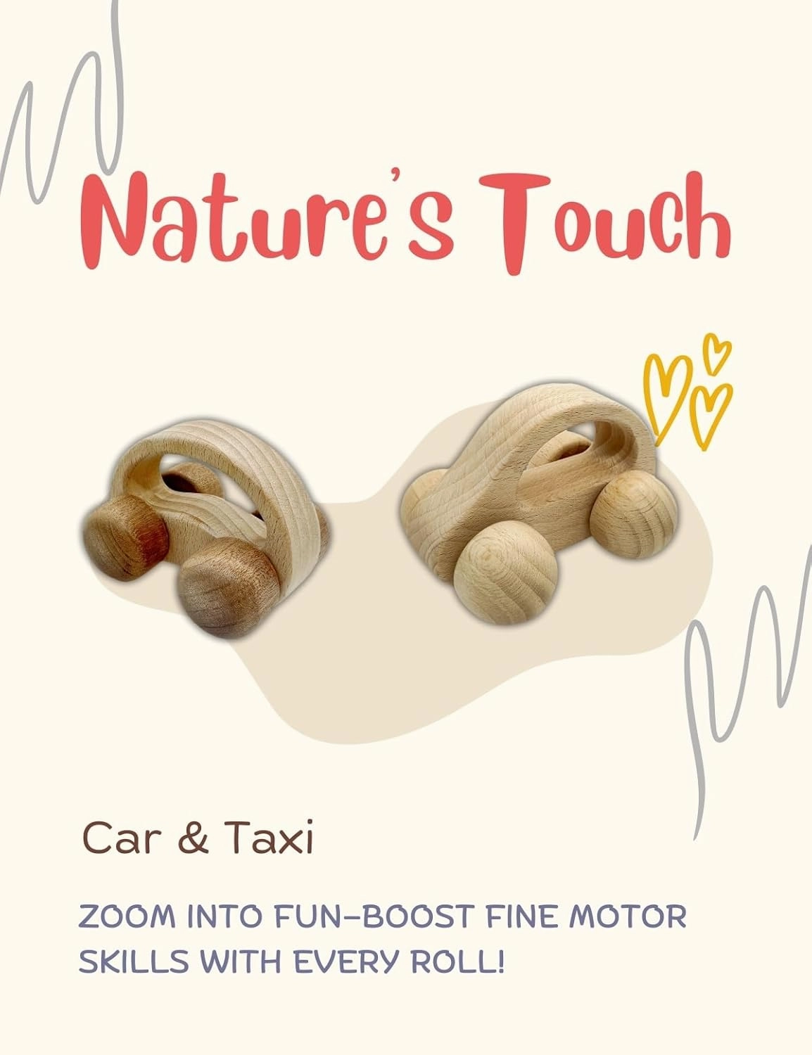 Wooden Baby Toy Set – Baby Car, Smiley Face Rattle & Small Drum | Organic, Montessori-Inspired Wooden Toys, Ideal Kids' Gift