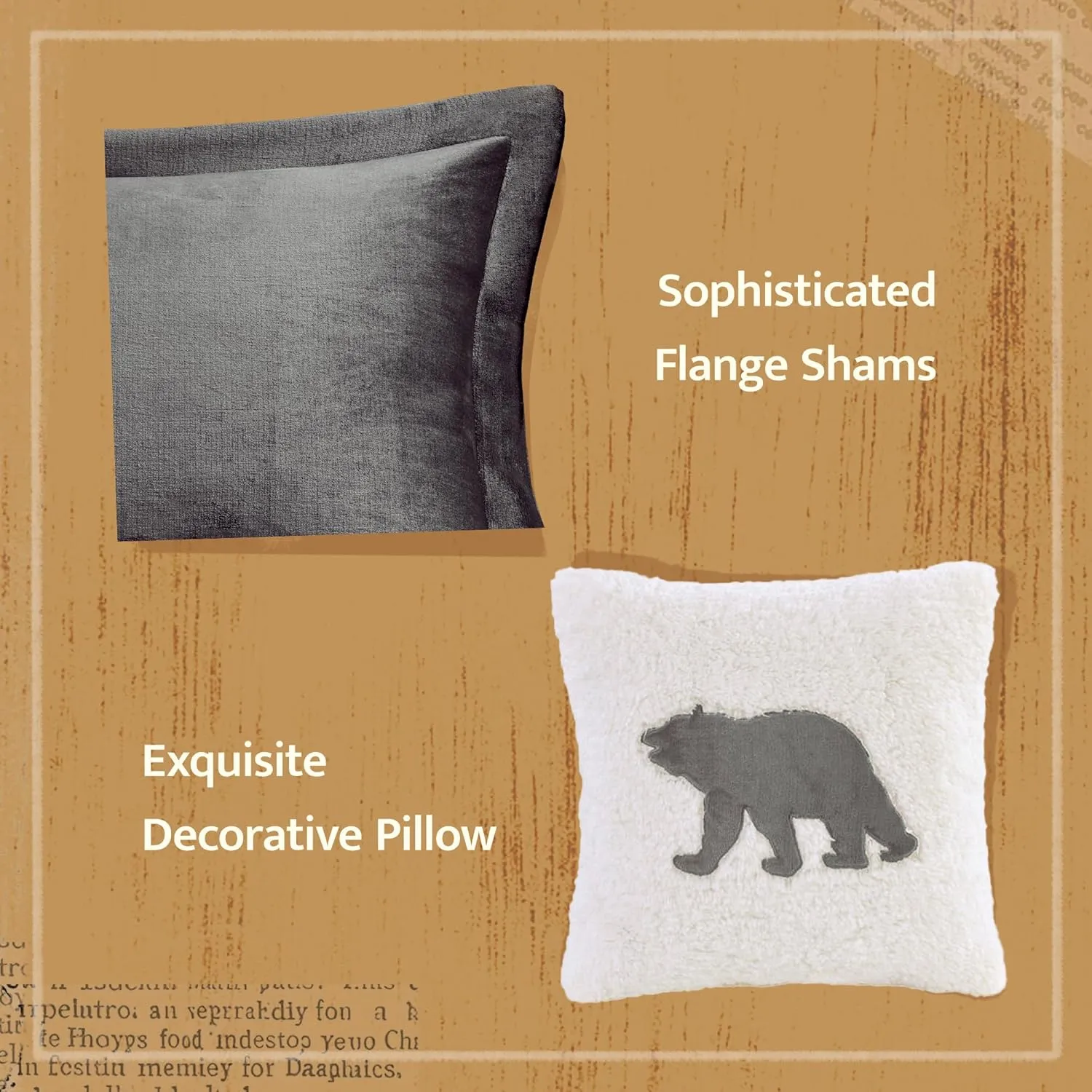 Woolrich Reversible Comforter Set Ultra Soft Plush to Sherpa, Down Alternative, Cold Weather Winter Warm Bedding, with Matching Sham, Decorative Pillow Charcoal/Ivory King 4 Piece