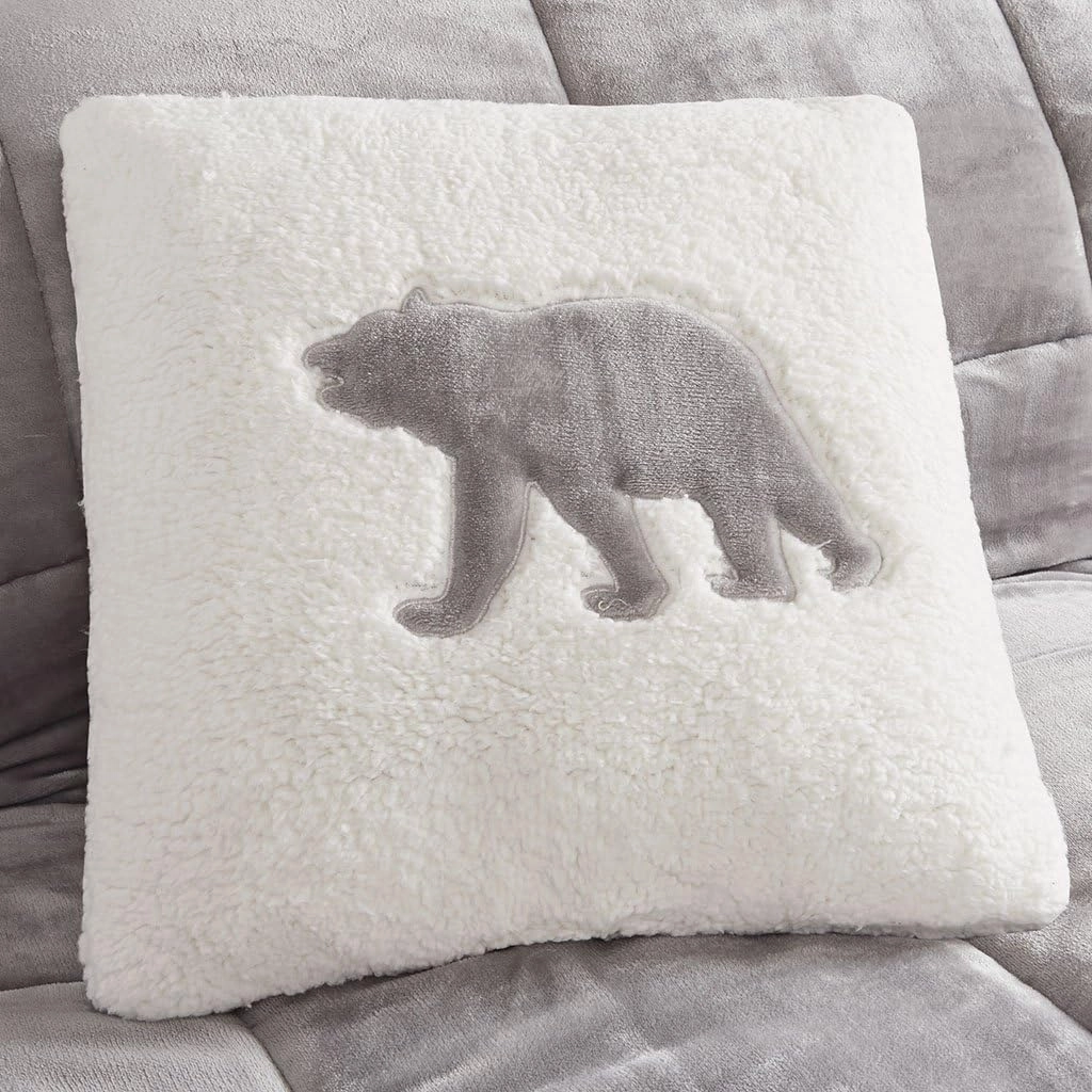 Woolrich Reversible Comforter Set Ultra Soft Plush to Sherpa, Down Alternative, Cold Weather Winter Warm Bedding, with Matching Sham, Decorative Pillow Grey/Ivory Full/Queen 4 Piece