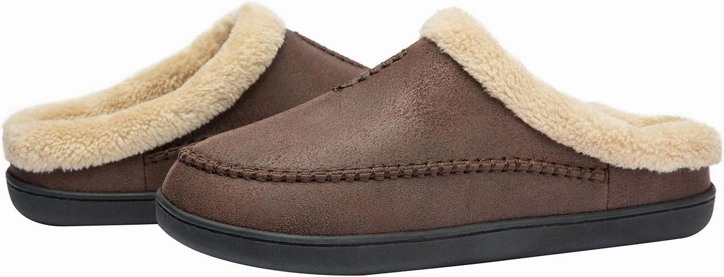 WOTTE Men's Moccasin Slippers Microsuede Fleece Fuzzy Lined Memory Foam House Shoes for Indoor Outdoor