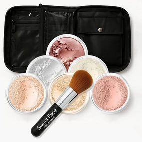 XXL KIT BRUSH & CASE (PINK BISQUE) Full Size Mineral Makeup Set Bare Face Matte Powder Foundation Cover