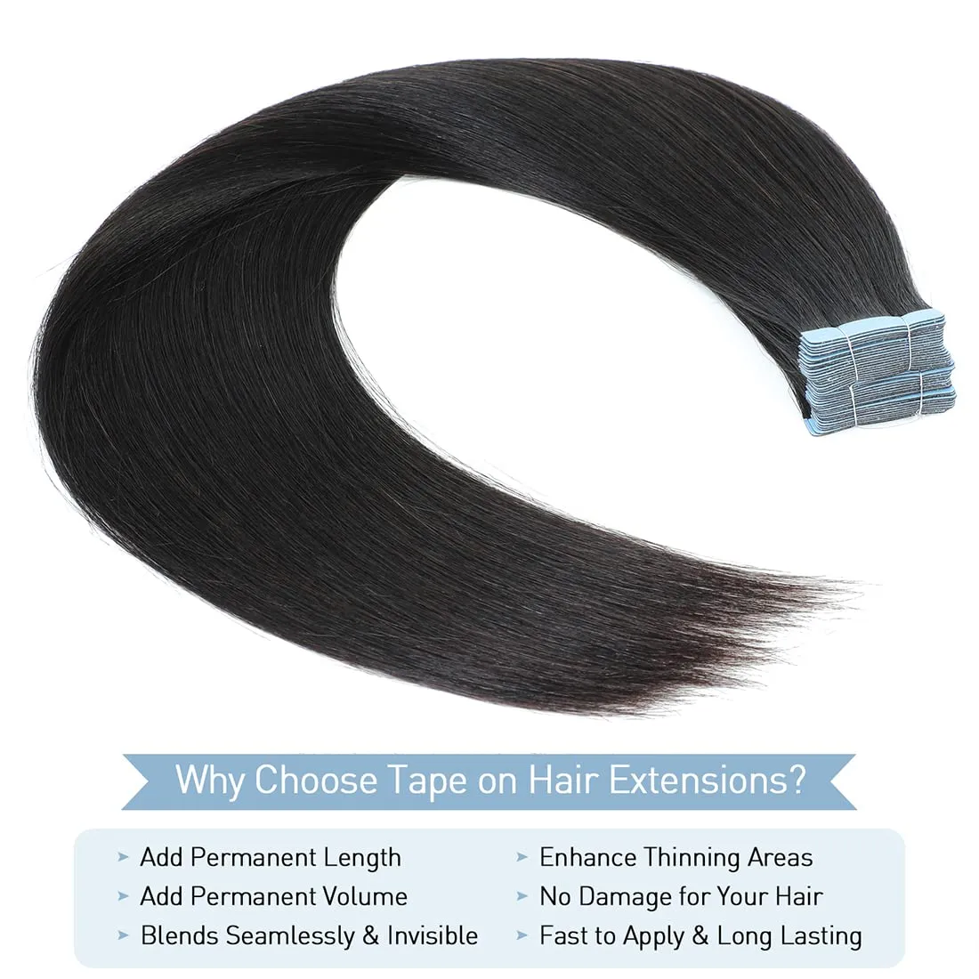Yaki Tape in Hair Extensions Human Hair 40 Pcs Light Yaki Straight Tape in Extensions for Black Women Urbeauty Seamless Invisible Tape Hair Extensions Real Human Hair Natural Black Color 22 Inch
