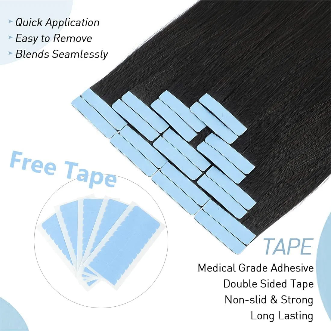 Yaki Tape in Hair Extensions Human Hair 40 Pcs Light Yaki Straight Tape in Extensions for Black Women Urbeauty Seamless Invisible Tape Hair Extensions Real Human Hair Natural Black Color 22 Inch