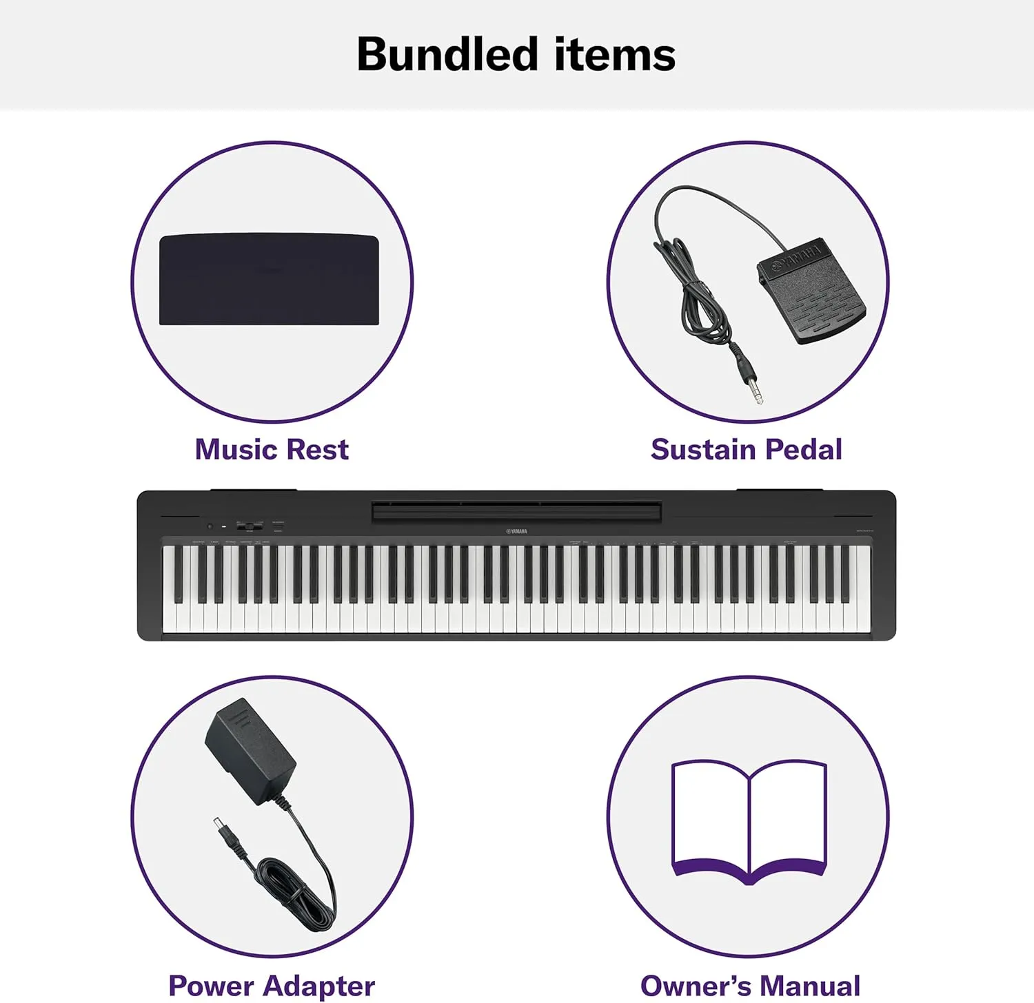 Yamaha, 88-Key Slim Digital Beginners with Weighted, Premium Grand Piano Sound, Compact Design, Music Rest, Sustain Pedal, and Built-in Speakers for Home Practice or Travel, (P143B)